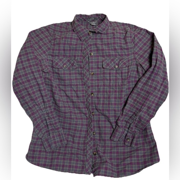 Eddie Bauer Tops - Eddie Bauer Top Womens L Pink White Plaid Button Up Shirt Flannel Cotton Pockets